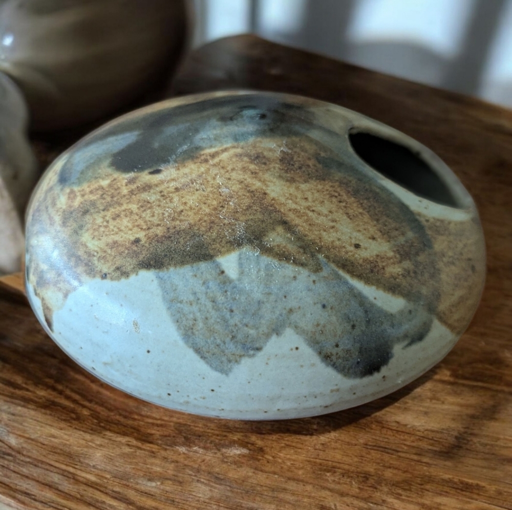 Studio Pottery Ikebana Style Vase With Floral Frog
